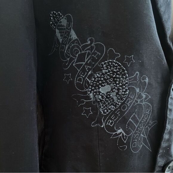 Don Ed Hardy Vintage Skull/ Sward/Tiger RARE Sport Coat in Black on Black Sz M - Picture 4 of 12